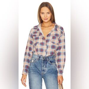 THE GREAT. Blue and Red Plaid Button-Down Shirt